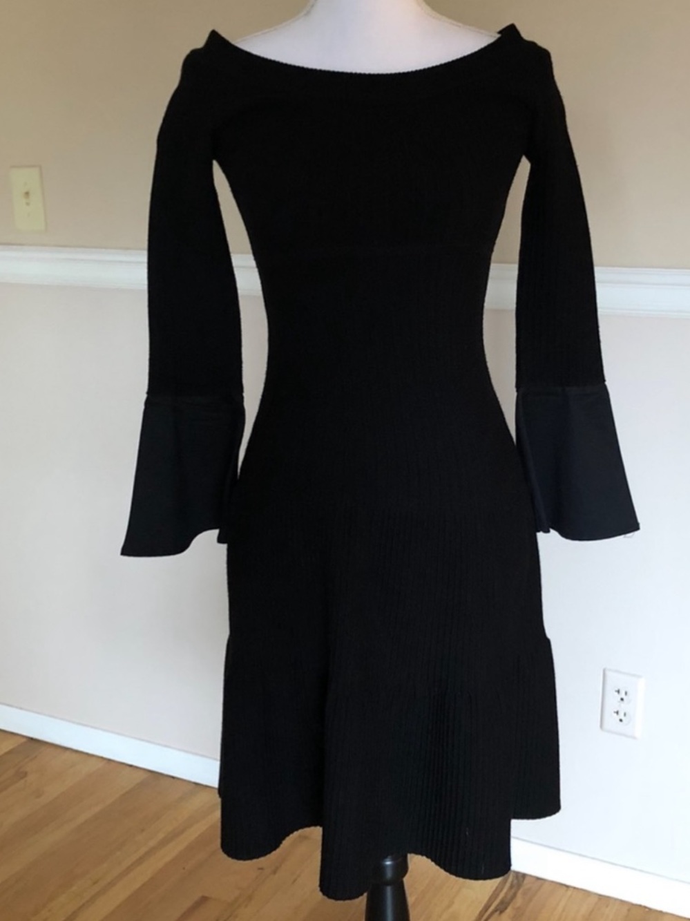 Bebe Black Flirty Fit and Flare Knit Mini Dress